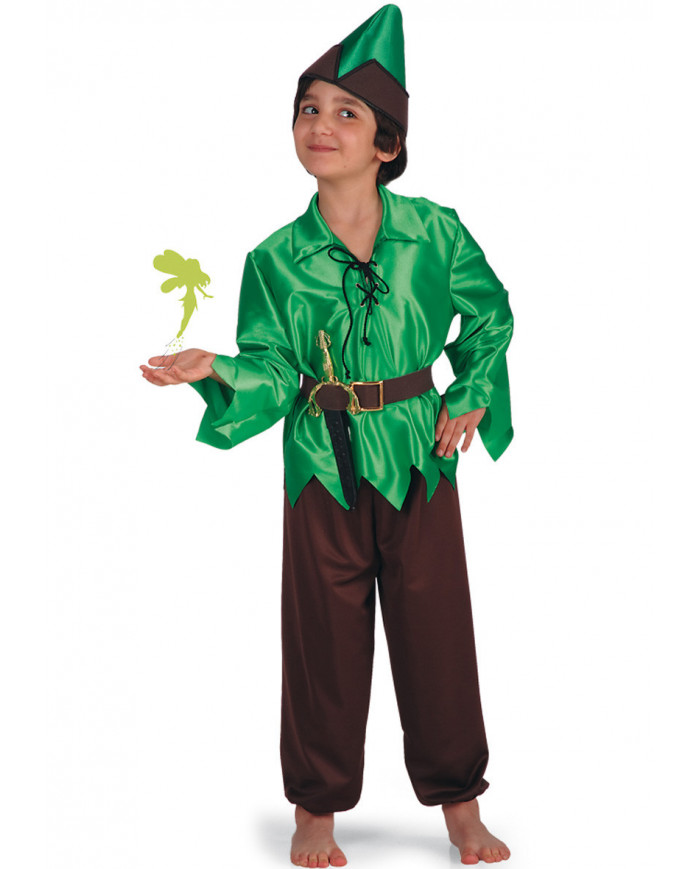 Peter Pan costume for kid with satin coat, jersey pants, belt