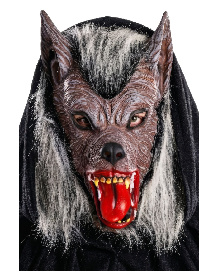 Latex werewolf mask with fur on header
