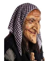 Maske alte Frau aus Latex mit Kopftuch mit Aufhänger