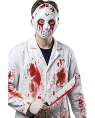 Bloody plastic mask and knife set l.cm.45 on card