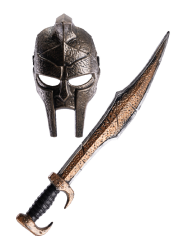 Set maschera e spada romano in plastica l. cm.60 ca. su cartoncino