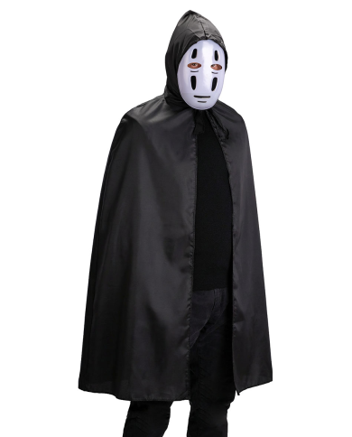 Ensemble masque esprit sans visage et cape avec capuche dans un sachet avec carte d’en-tête