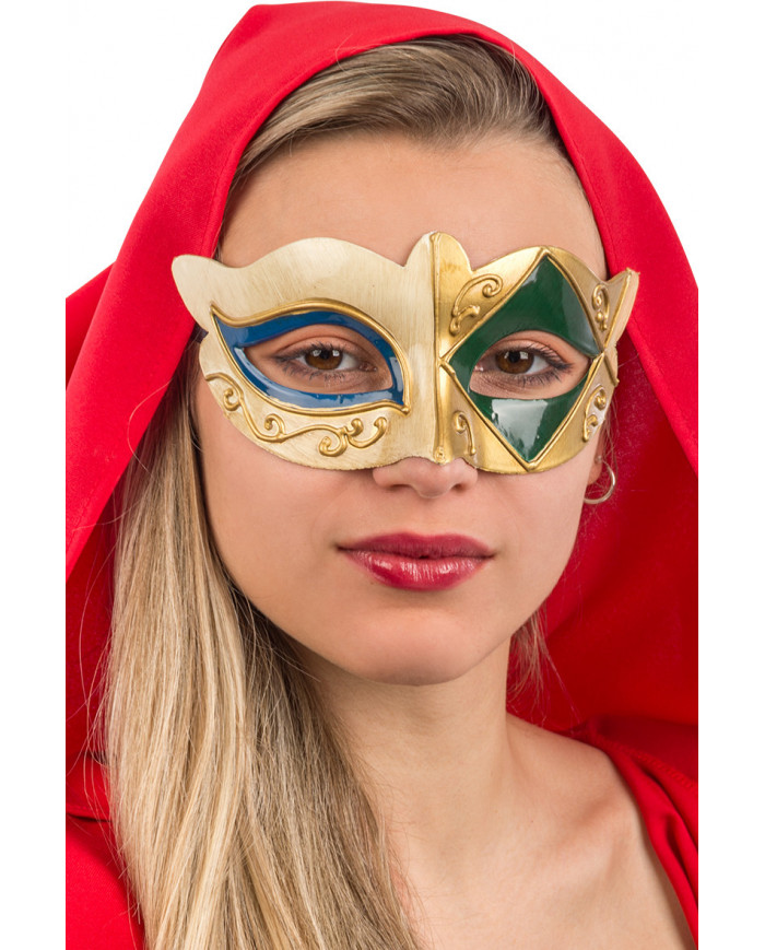 Chinless mask in plastic with embossed golden embroidery and Chinless mask in plastic with embossed golden embroidery and