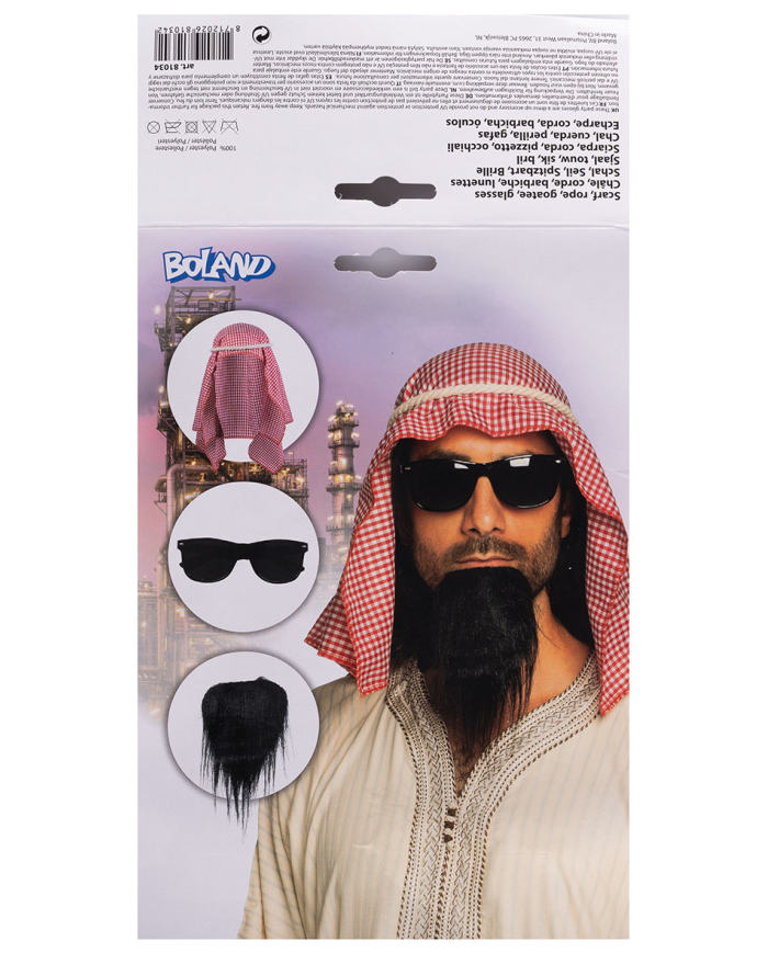 Ensemble déguisement cheikh (coiffe, barbe, lunettes) dans un sachet