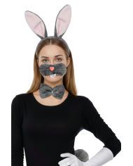 Rabbit plush disguise set (headband, nose, tail, bowtie) on card