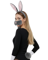 Rabbit plush disguise set (headband, nose, tail, bowtie) on card