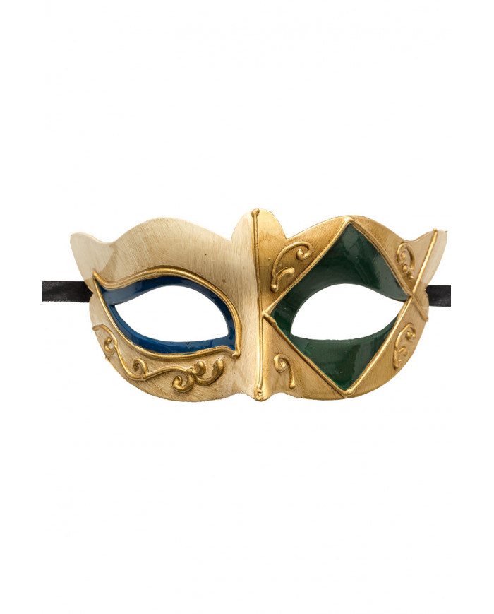 Chinless mask in plastic with embossed golden embroidery and Chinless mask in plastic with embossed golden embroidery and