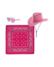 Cowgirl-Set (Hut, Brille, Bandana) auf Pappkarton