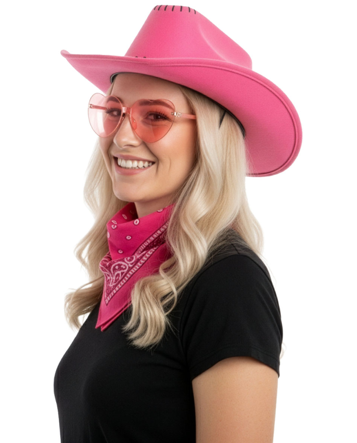 Conjunto cow girl (sombrero, gafas, bandana) sobre cartoncillo