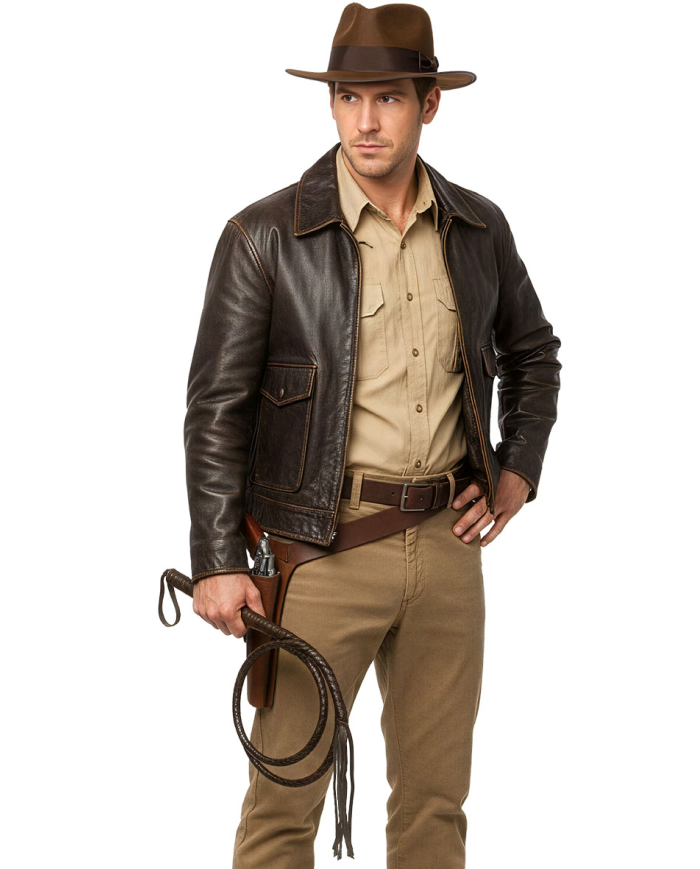 Set avventuriero (cappello e frusta) su cartoncino