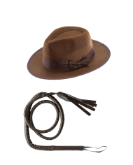Set avventuriero (cappello e frusta) su cartoncino
