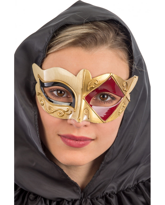 Chinless mask in plastic with embossed golden embroidery and