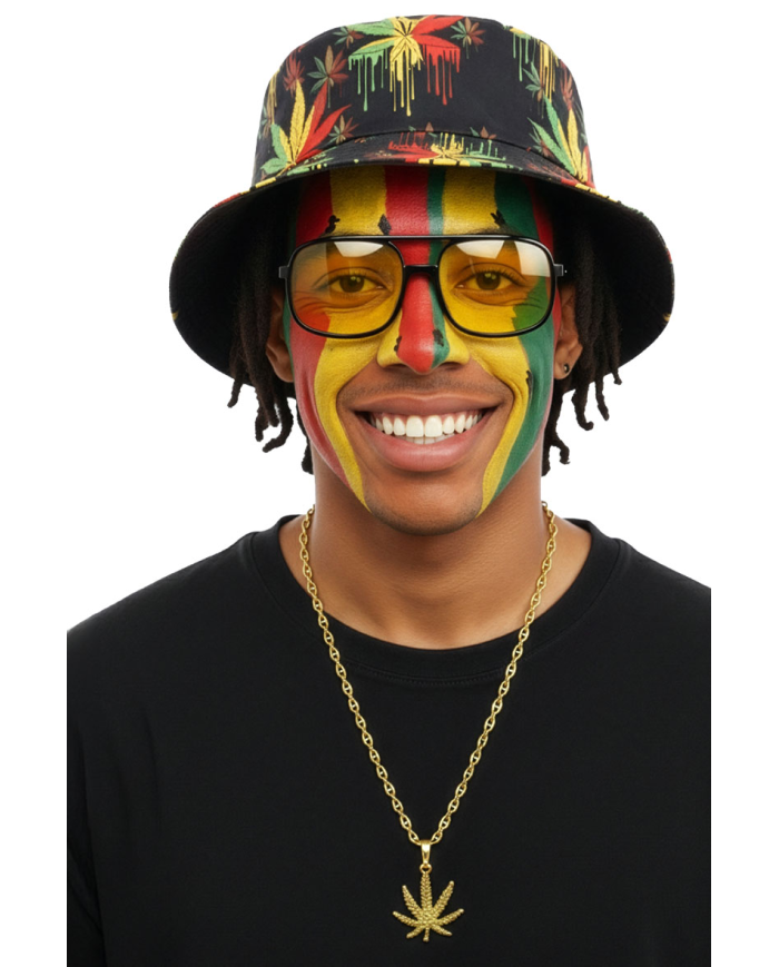 Conjunto jamaica (sombrero, gafas, collar) sobre cartoncillo