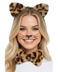 Conjunto leopardo de lujo (diadema, pajarita, cola) sobre cartoncillo