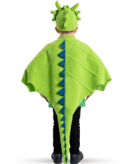 Ensemble déguisement dragon vert (cape, capuche, masque) en polaire douce dans un sachet avec crochet