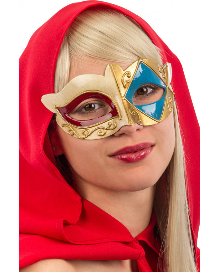 Chinless mask in plastic with embossed golden embroidery and