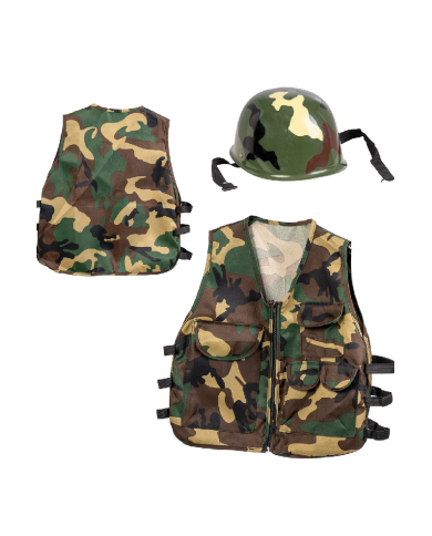 Conjunto militar (casco y chaqueta) sobre cartoncillo