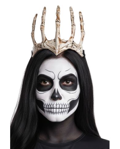 Krönchen Skeletthand aus Kunststoff auf Pappkarton