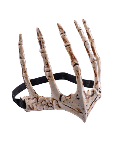 Krönchen Skeletthand aus Kunststoff auf Pappkarton