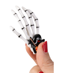 Brosche mit Skeletthand 3 versch. Modelle in Beutel mit Aufhänger