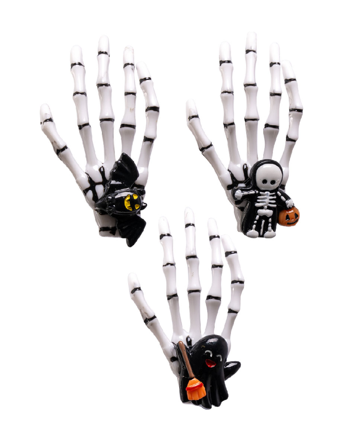 Skeleton hand brooch 3 ass.mod. in pbh