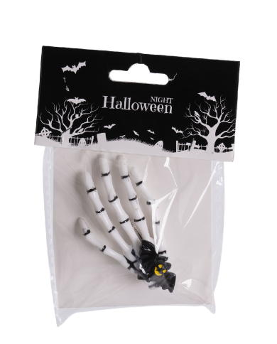 Broche avec main squelette 3 modèles assortis dans un sachet avec carte d’en-tête