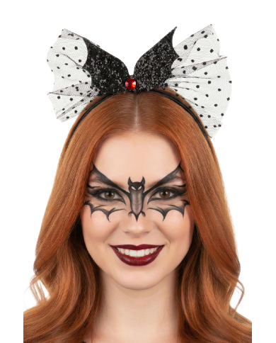 Serre-tête chauve-souris noire avec tulle avec carte d’en-tête