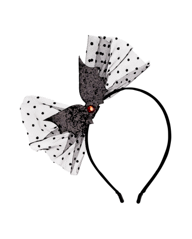 Serre-tête chauve-souris noire avec tulle avec carte d’en-tête