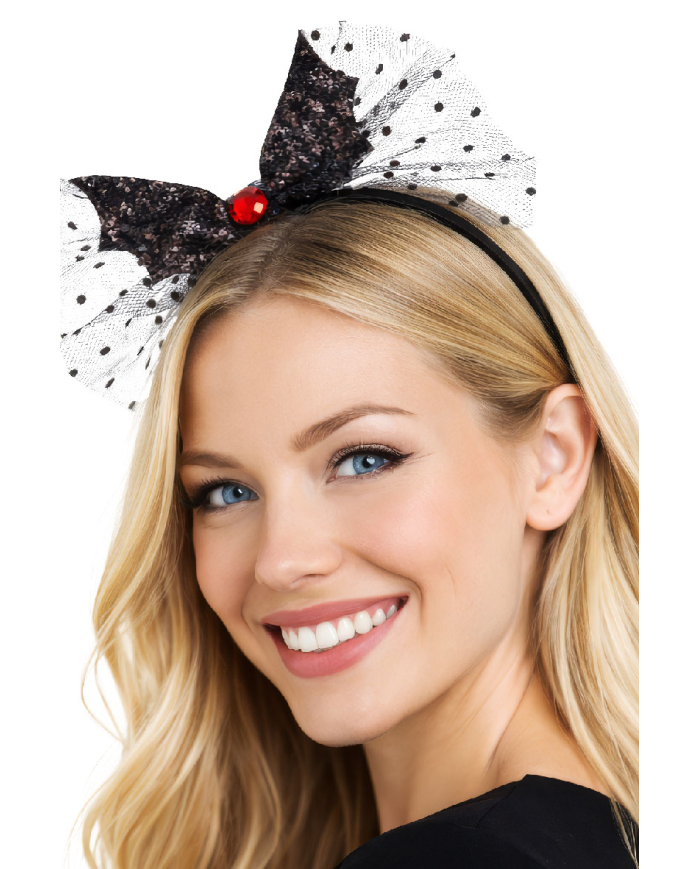 Black bat and tulle headband with header