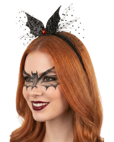 Serre-tête chauve-souris noire avec tulle avec carte d’en-tête