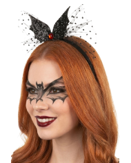 Cerchietto pipistrello nero con tulle con cavallotto