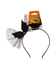 Serre-tête chauve-souris noire avec tulle avec carte d’en-tête