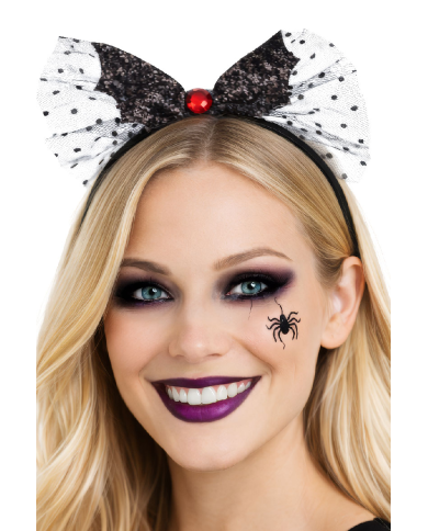 Serre-tête chauve-souris noire avec tulle avec carte d’en-tête