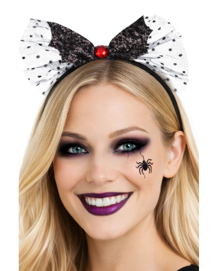 Cerchietto pipistrello nero con tulle con cavallotto