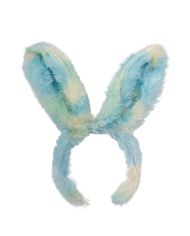 Cerchietto coniglio azzurro multicolor in peluche soffice su cartoncino