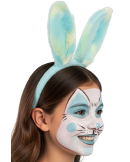 Light-blue rabbit headband in soft plush on card