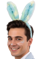 Light-blue rabbit headband in soft plush on card