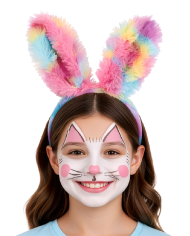 Pink rabbit headband in soft plush on card