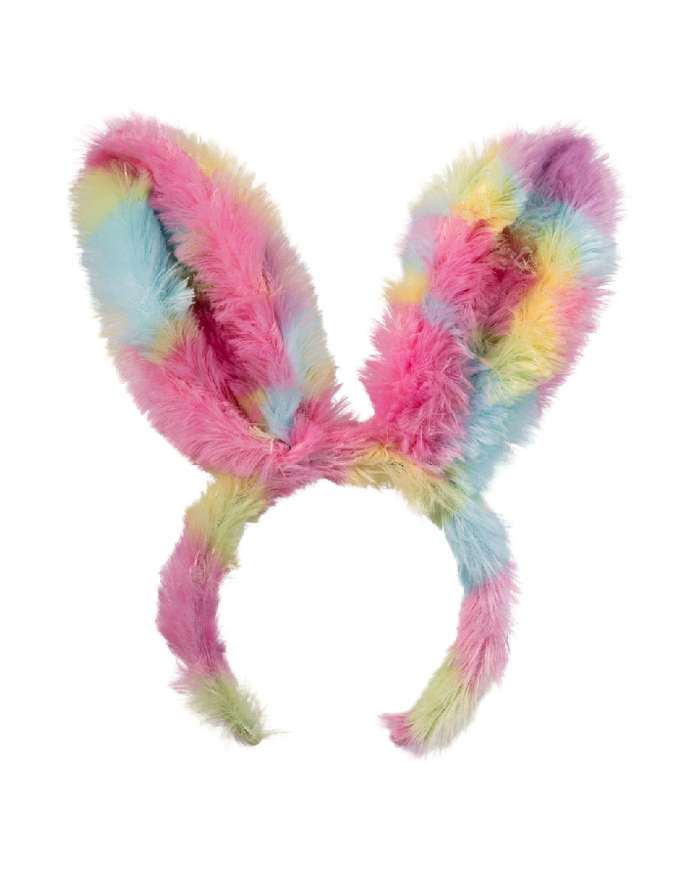 Serre-tête lapin rose multi-couleurs en peluche douce sur papier cartonné