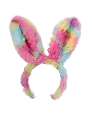 Pink rabbit headband in soft plush on card