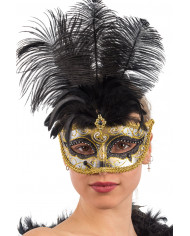 Maschera mezzo viso in plastica, bordata con passamaneria Maschera mezzo viso in plastica, bordata con passamaneria