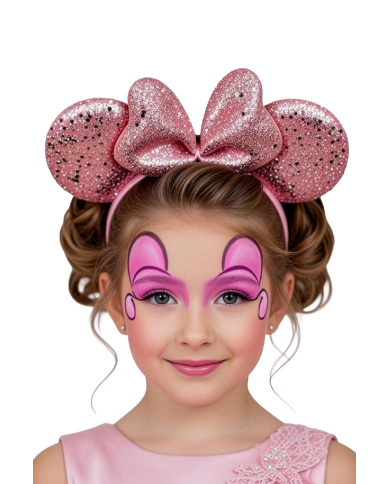 Serre-tête petite souris femelle rose en tissu sur papier cartonné