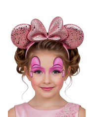 Serre-tête petite souris femelle rose en tissu sur papier cartonné