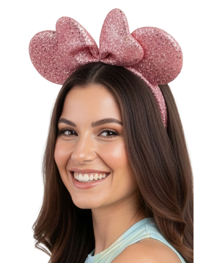 Diadema ratita rosa de tela sobre cartoncillo