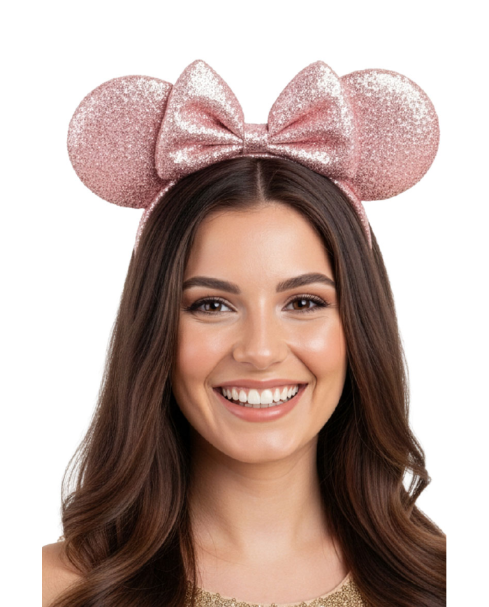 Serre-tête petite souris femelle rose en tissu sur papier cartonné