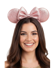 Diadema ratita rosa de tela sobre cartoncillo