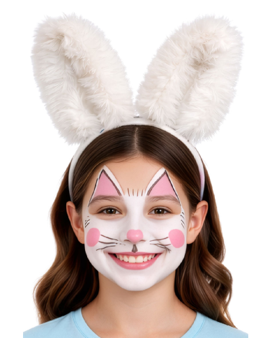 Serre-tête lapin blanc en peluche douce sur papier cartonné