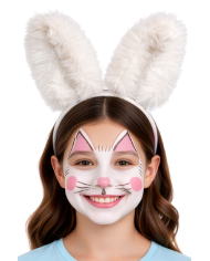 Serre-tête lapin blanc en peluche douce sur papier cartonné