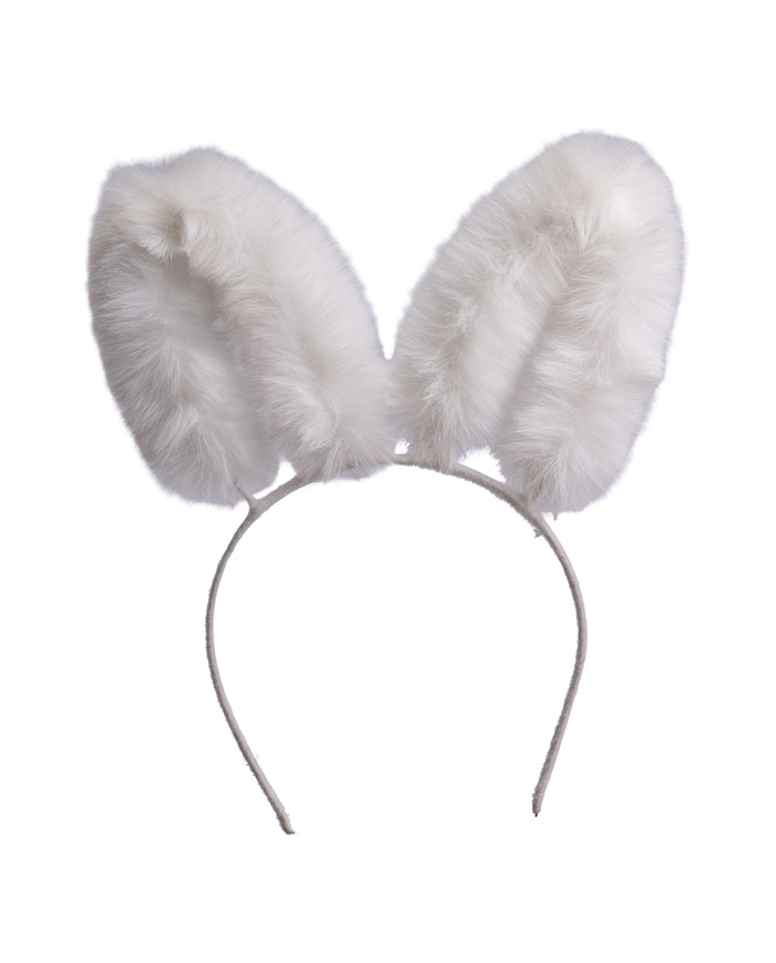 Cerchietto coniglio bianco in peluche soffice su cartoncino