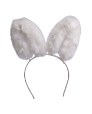 Diadema de conejo blanco de felpa suave sobre cartoncillo